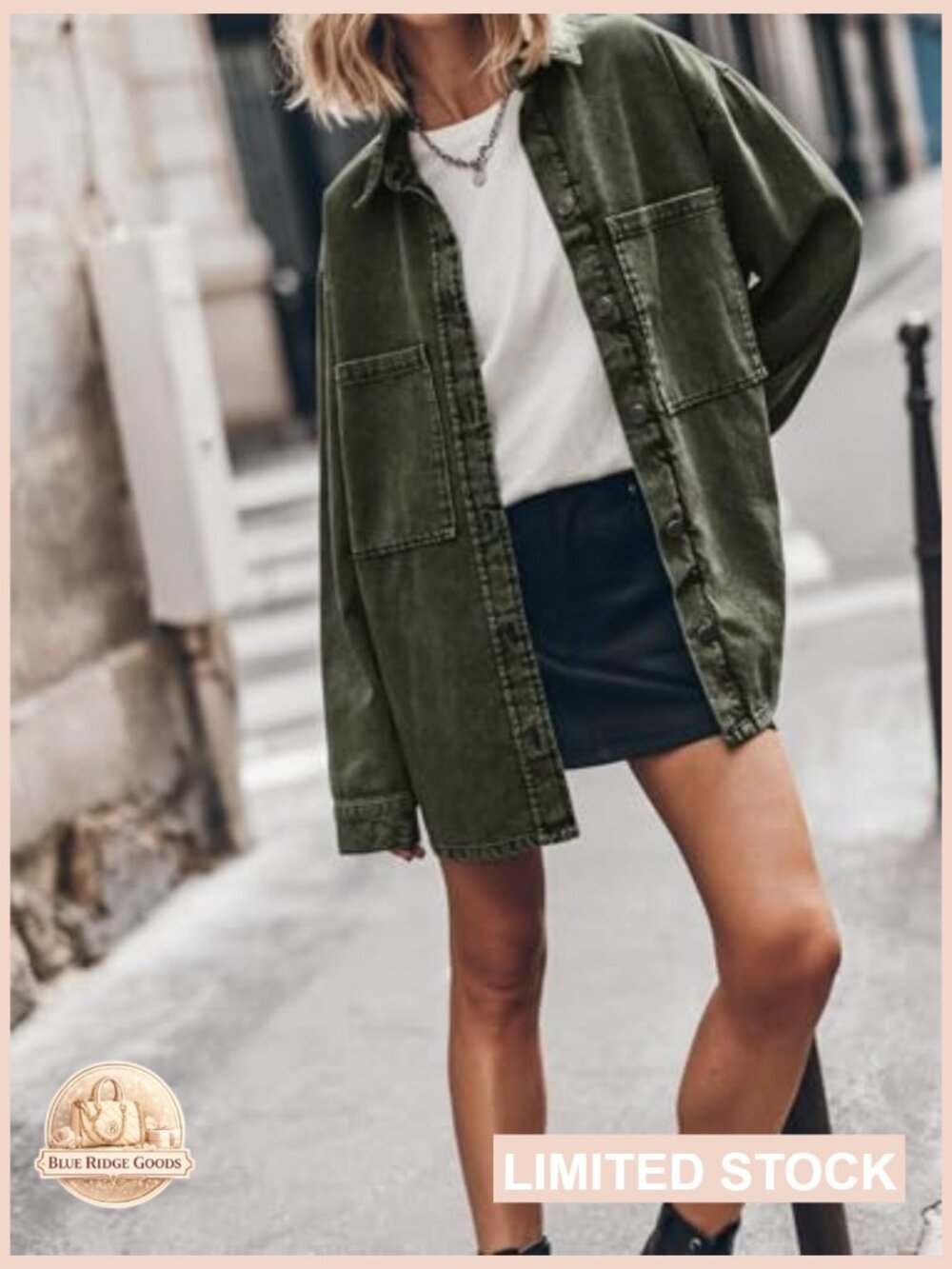 Oversized Denim Jacket Casual Button Up Shacket Long Sleeve Trendy Coat - Picture 3 of 7